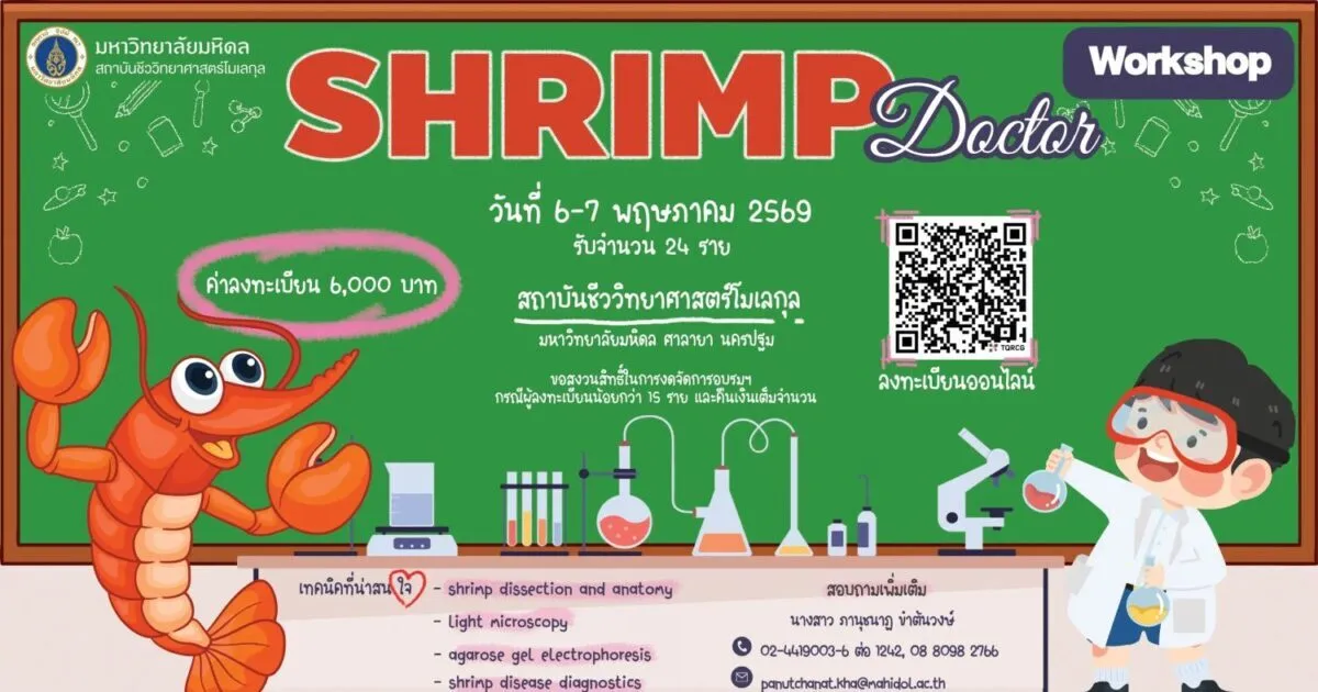 SHRIMP Doctor เวิร์กช็อปสายวิทย์ ลงมือทำจริงที่มหิดล